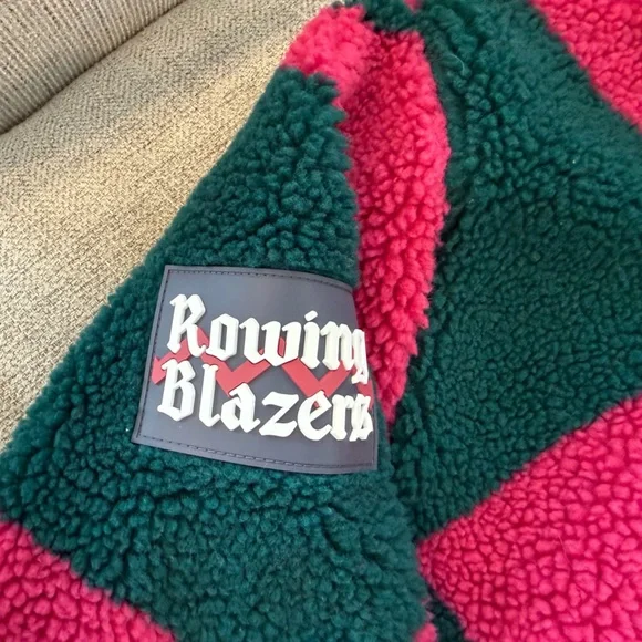 Rowing Blazers- Harlequin Deep-Pile Sherpa “Jockey” Fleece in Pink/Green - Picture 5 of 6